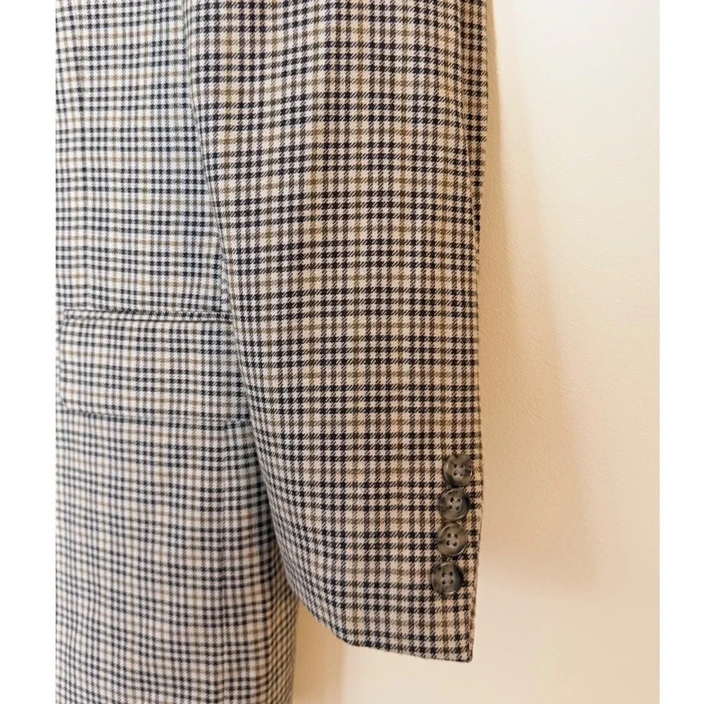 Jos A. Bank Silk Wool Blend Houndstooth Sport Coat Blazer Tan Brown 41 Regular